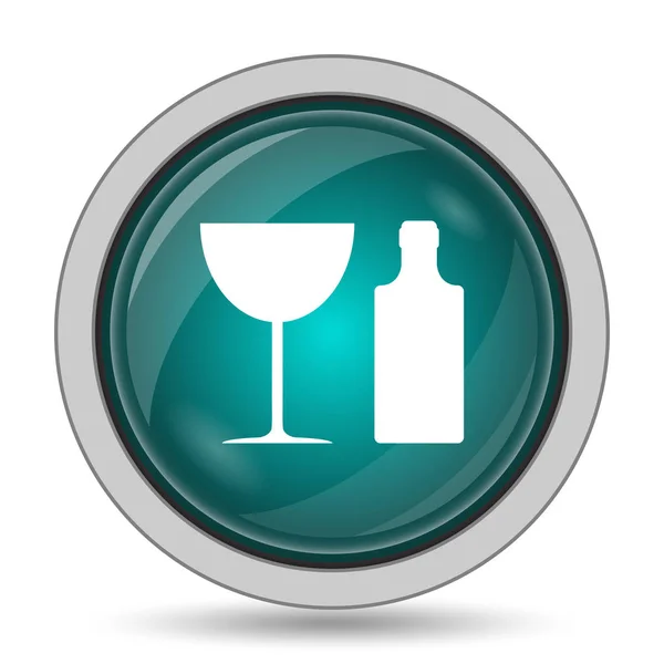 Flasche Und Glas Symbol Website Taste Auf Weißem Hintergrund — Stockfoto