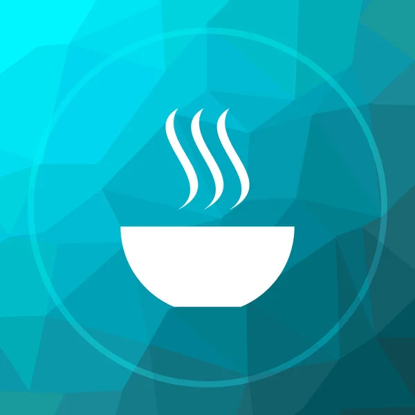 Soup icon. Soup website button on blue low poly background