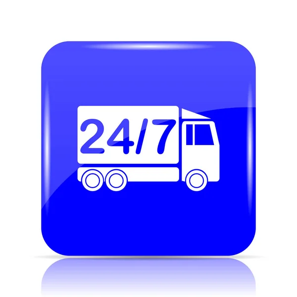 Levering Vrachtwagen Pictogram Blauwe Website Knop Witte Achtergrond — Stockfoto