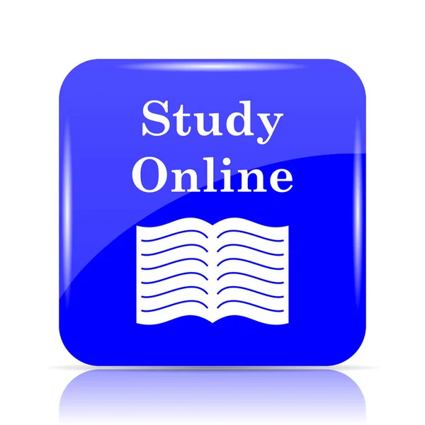 Study online icon, blue website button on white background