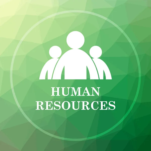 Human Resources icon. Human Resources website button on green low poly background