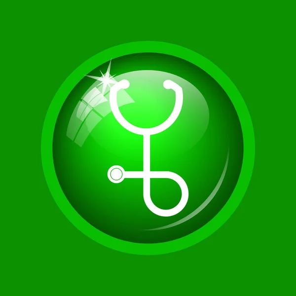 Икона Стетоскопа Кнопка Интернет Зеленом Фоне — стоковое фото