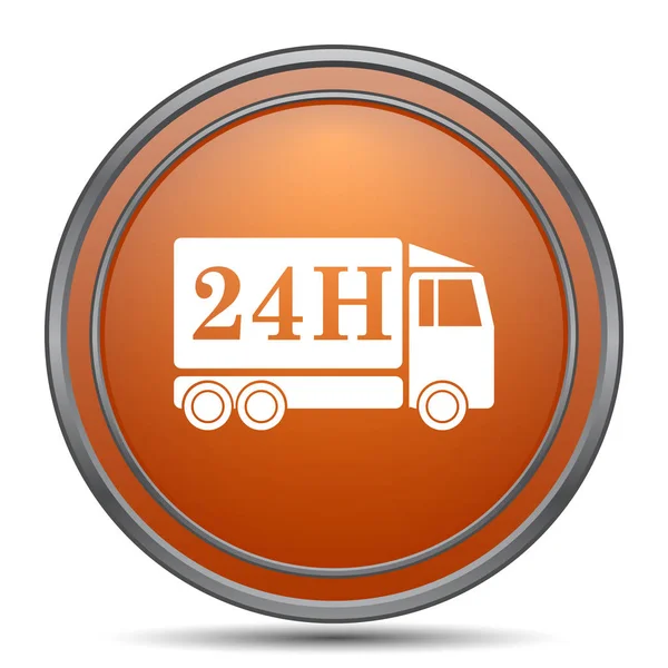 24U Levering Vrachtwagen Pictogram Oranje Internet Knop Witte Achtergrond — Stockfoto