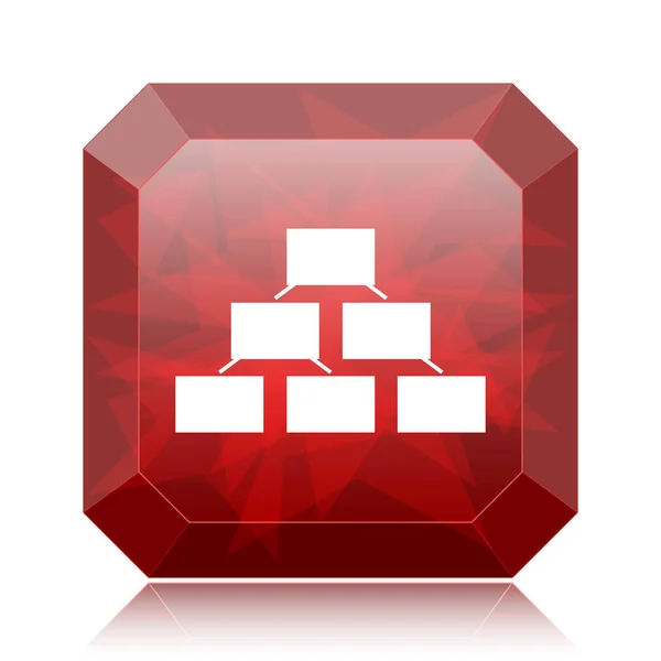 Icono Organigrama Botón Rojo Del Sitio Web Sobre Fondo Blanco — Foto de Stock