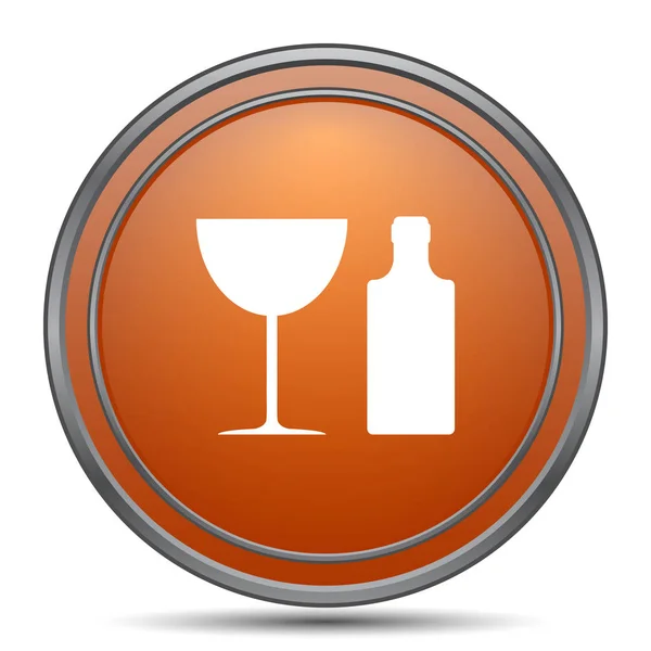 ボトルとグラスのアイコン 白い背景の上のオレンジ色のインター ネット ボタン — ストック写真