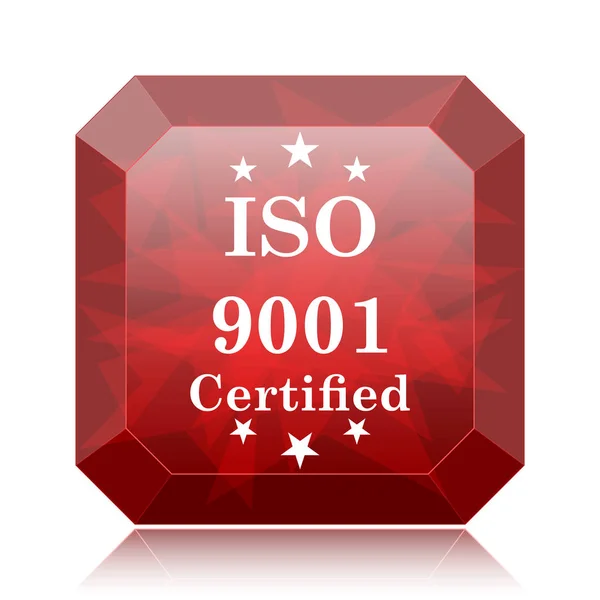 Ícone Iso9001 Botão Vermelho Site Fundo Branco — Fotografia de Stock