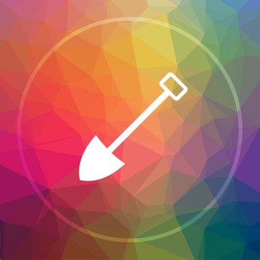 Kürek simgesi. Web sitesi düğmesini düşük poli arka plan üzerinde kürek