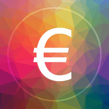 Euro simgesi. Euro Web sitesi düğmesi düşük poli arka plan üzerinde