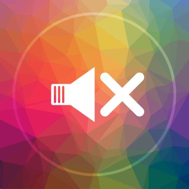 Ses simge yok. Düşük poli arka plan üzerinde hiçbir ses Web sitesi düğmesini