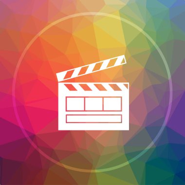 Film simgesi. Film Web sitesi düğmesini düşük poli arka plan üzerinde
