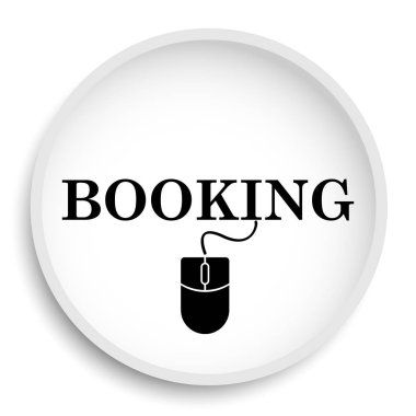 Rezervasyon simgesi. Beyaz arka plan üzerinde rezervasyon web sitesi düğmesini.