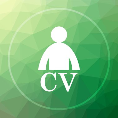 CV simgesi. CV Web sitesi düğmesini yeşil düşük poli arka plan üzerinde