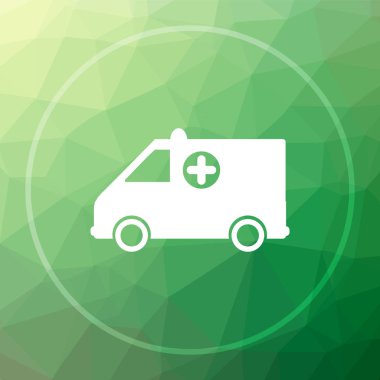 Ambulans simgesi. Ambulans Web sitesi düğmesini yeşil düşük poli arka plan üzerinde