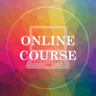Online ders simgesi. Online ders Web sitesi düğmesini düşük poli arka plan üzerinde