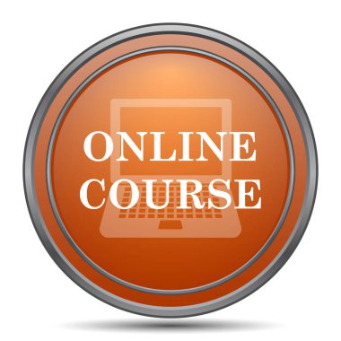 Online ders simgesi. Beyaz arka plan turuncu internet düğme