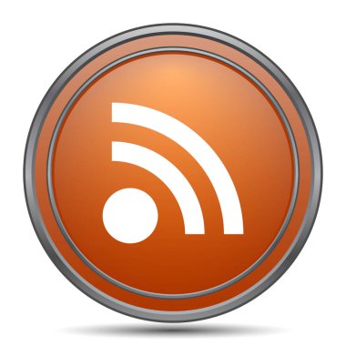 RSS işareti simgesi. Beyaz arka plan turuncu internet düğme