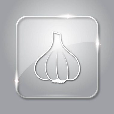 Sarımsak simgesi. Gri arka plan şeffaf Internet düğmesini