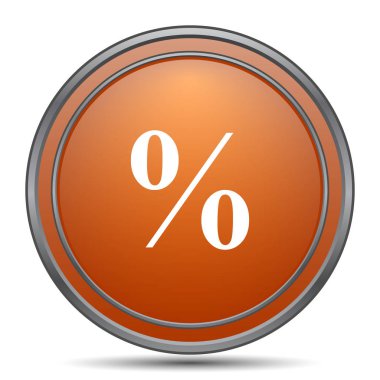 Yüzde simgesi. Beyaz arka plan turuncu internet düğme