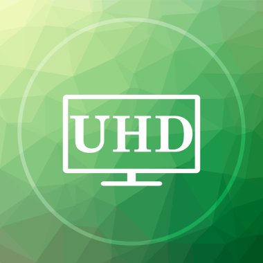 Ultra Hd simgesi. Yeşil düşük poli arka plan üzerinde Ultra Hd Web sitesi düğmesini