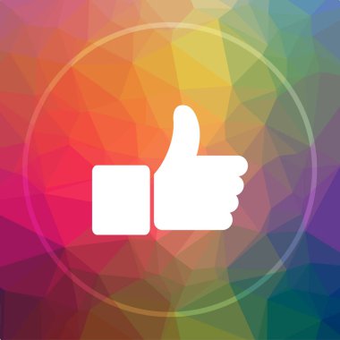 Başparmak yukarı simgesi. Düşük poli arka plan üzerinde Web sitesi düğmesini yukarı başparmak