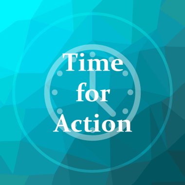 Eylem simgesi zamanı. Eylem Web sitesi düğmesi mavi düşük poli arka planı süre