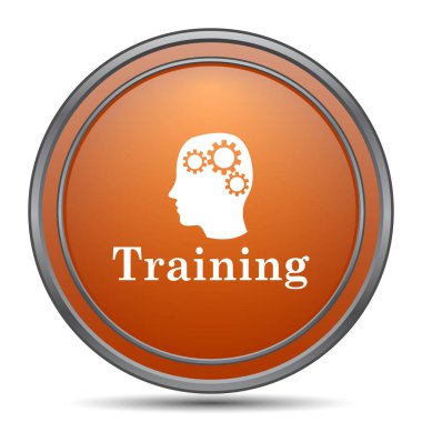 Eğitim simgesi. Beyaz arka plan turuncu internet düğme