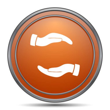 Eller simgesini korumak. Beyaz arka plan turuncu internet düğme