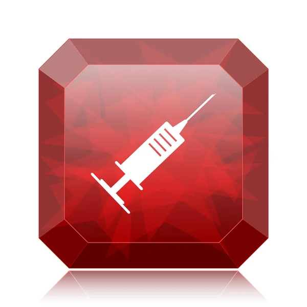 Injekční Stříkačka Červené Stránky Tlačítko Bílém Pozadí — Stock fotografie