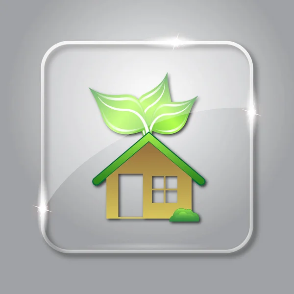 生态住宅图标 灰色背景上的透明互联网按钮 — 图库照片