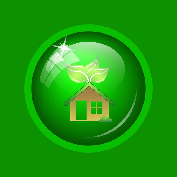 Eco house icon. Internet button on green background.