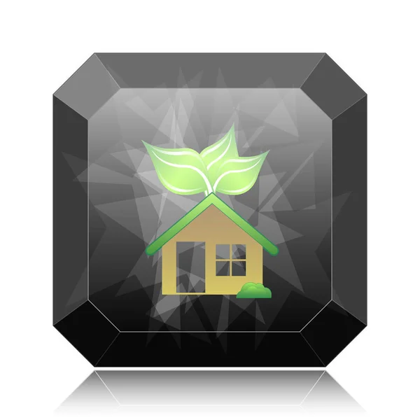 生态住宅图标 黑色网站按钮白色背景 — 图库照片