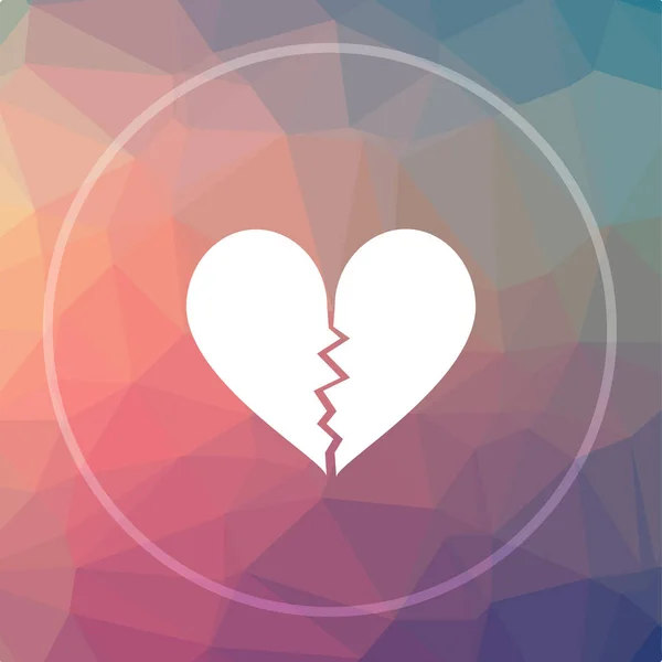Broken heart icon. Broken heart website button on low poly background