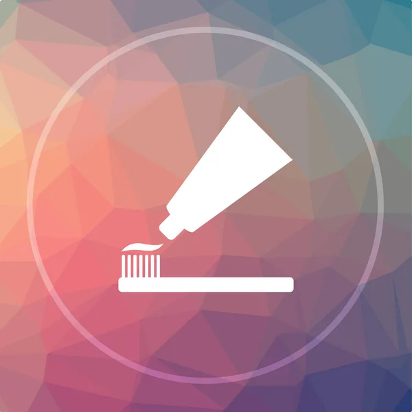 Tooth paste and brush icon. Tooth paste and brush website button on low poly background