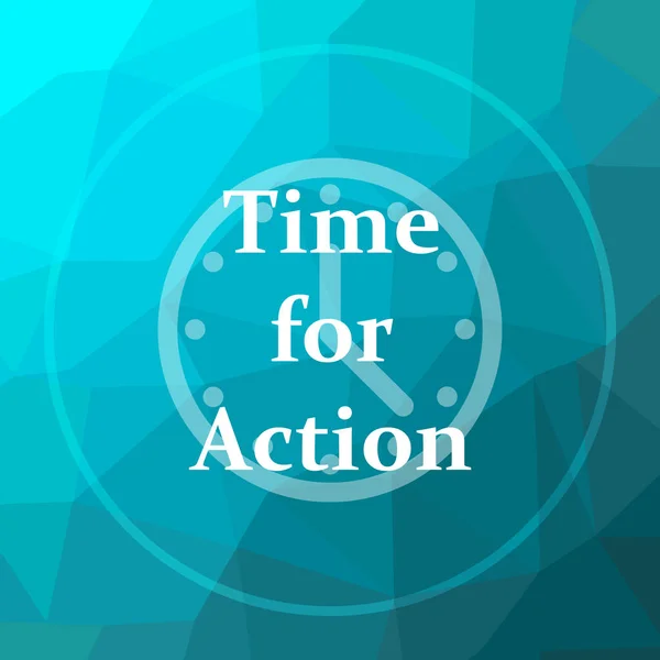 Time for action icon. Time for action website button on blue low poly background