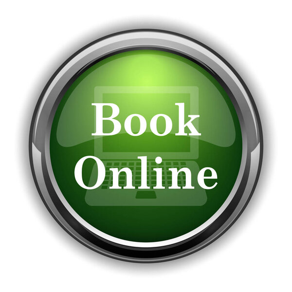 Book online icon. Book online website button on white background