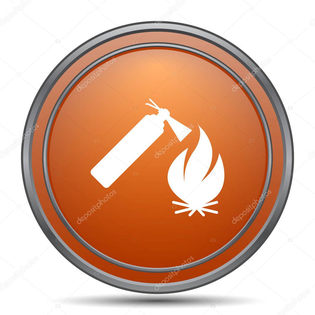 Fire icon. Orange internet button on white background