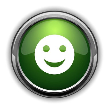 Gülen yüz simgesi. Beyaz zemin üzerine gülen Web sitesi düğmesini