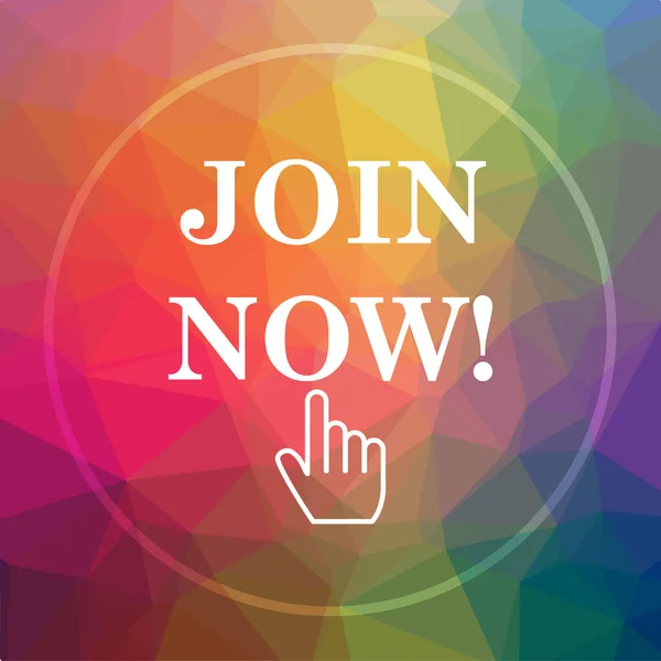 Join now icon. Join now website button on low poly background