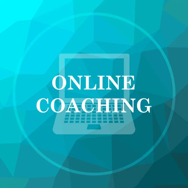 Online coaching icon. Online coaching website button on blue low poly background