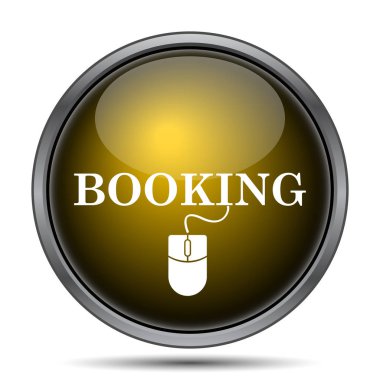 Rezervasyon simgesi. Beyaz arka plan üzerinde Internet düğmesi