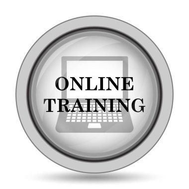 Çevrimiçi eğitim simgesi. Beyaz arka plan üzerinde Internet düğmesi