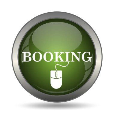 Rezervasyon simgesi. Beyaz arka plan üzerinde Internet düğmesi.