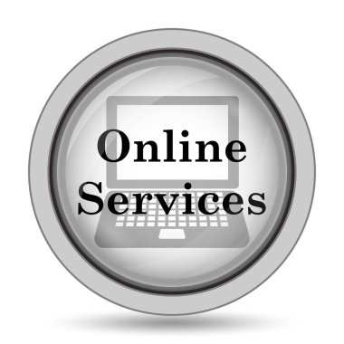 Çevrimiçi hizmetler simgesi. Beyaz arka plan üzerinde Internet düğmesi