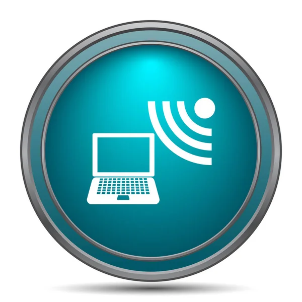 Wireless Laptop Icon Internet Button White Background — Stock Photo, Image