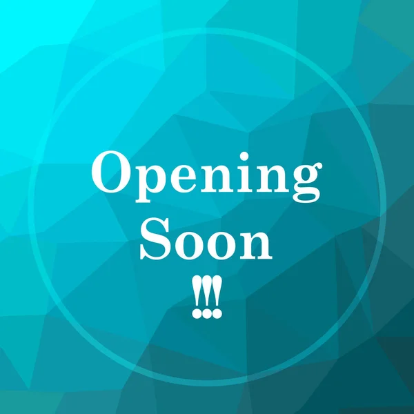 Opening soon icon. Opening soon website button on blue low poly background
