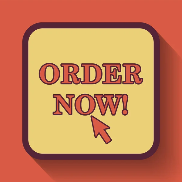 Order now icon, colored website button on orange background