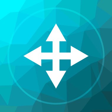 Tam ekran simgesini. Tam ekran web sitesi düğmesini mavi düşük poli arka plan üzerinde