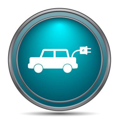 Elektrikli otomobil simgesi. Beyaz arka plan üzerinde Internet düğmesi