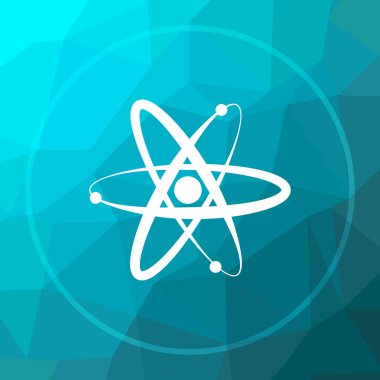 Atomlar simgesi. Atom Web sitesi düğmesini mavi düşük poli arka plan üzerinde
