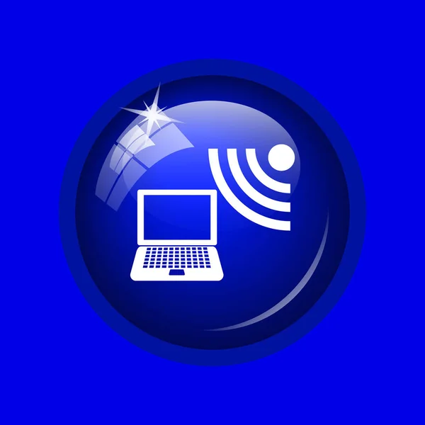 Ikona Bezdrátové Laptop Internet Tlačítko Modrém Pozadí — Stock fotografie